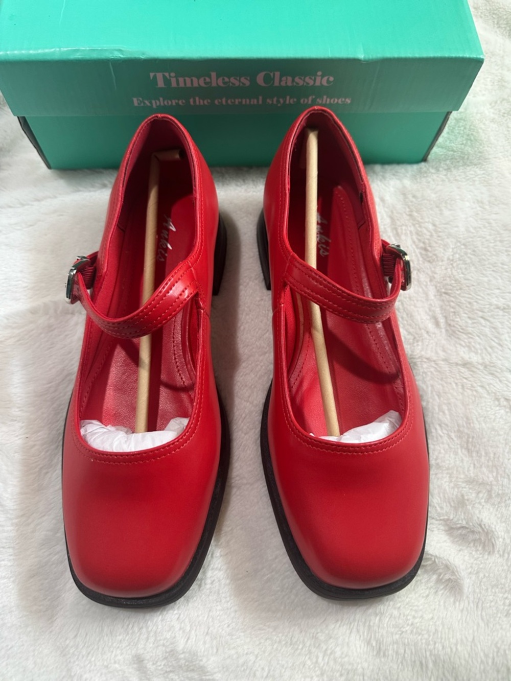 Red Mary Jane Flats with Buckle Strap